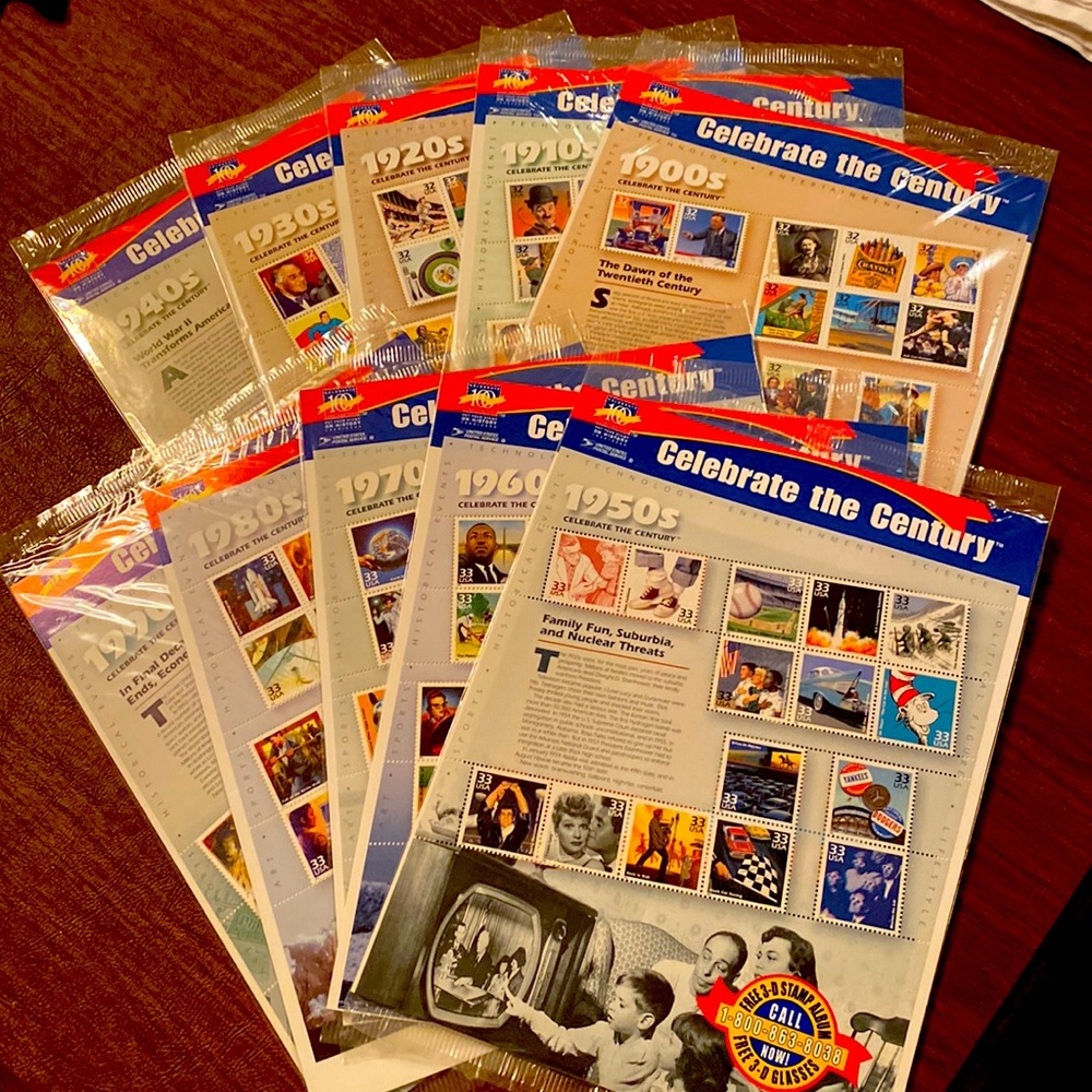 USPS Celebrate the Century Collectible Series of 10. 1900’s - 1990’s